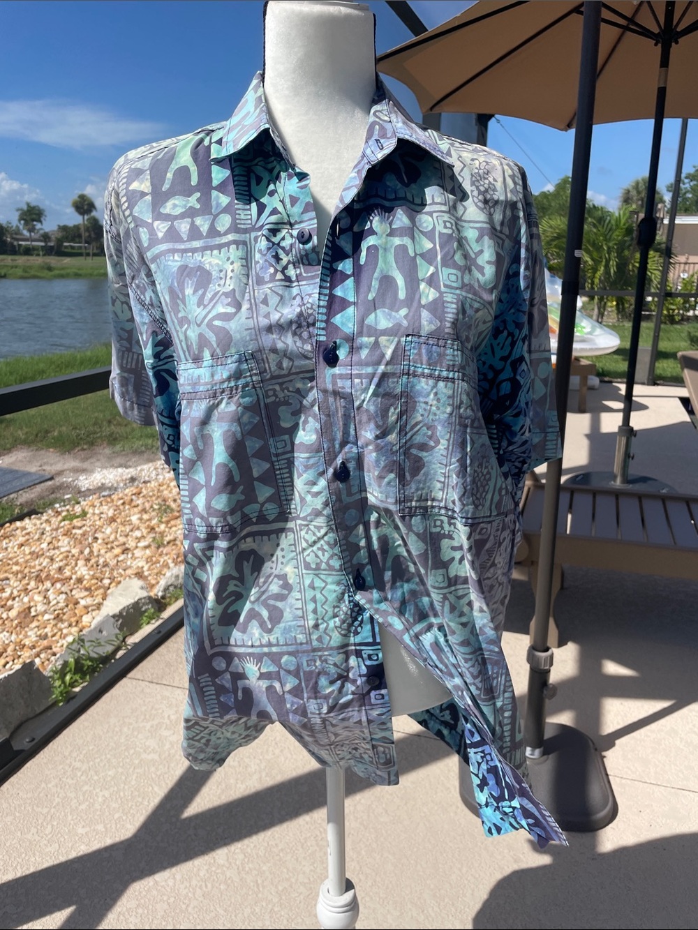 Rum Reggae Short-Sleeve Button-Down Hawaiian Tropical Cotton Coastal M